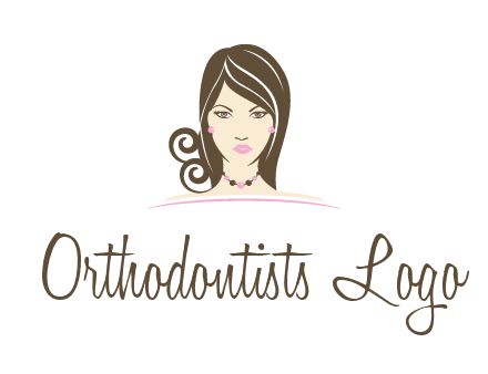 head of beautiful woman wearing bead earrings and necklace jewelry logo