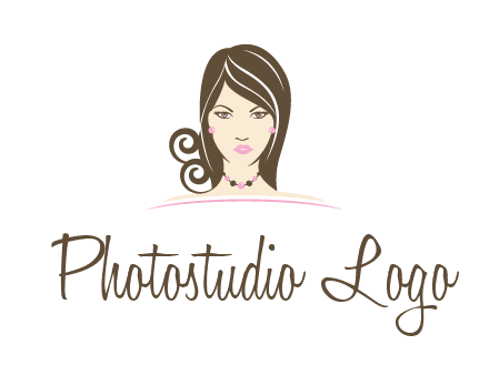 head of beautiful woman wearing bead earrings and necklace jewelry logo
