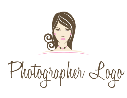 head of beautiful woman wearing bead earrings and necklace jewelry logo