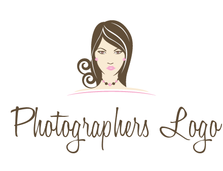 head of beautiful woman wearing bead earrings and necklace jewelry logo