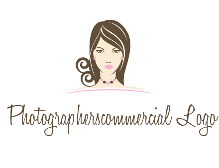 head of beautiful woman wearing bead earrings and necklace jewelry logo
