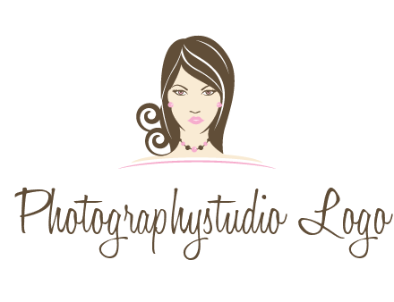 head of beautiful woman wearing bead earrings and necklace jewelry logo