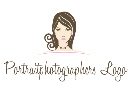 head of beautiful woman wearing bead earrings and necklace jewelry logo