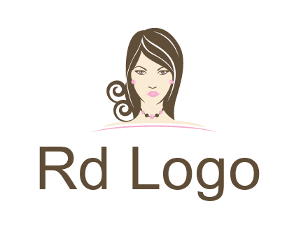 head of beautiful woman wearing bead earrings and necklace jewelry logo