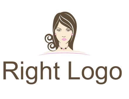 head of beautiful woman wearing bead earrings and necklace jewelry logo