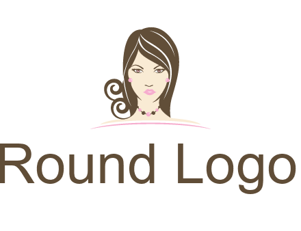 head of beautiful woman wearing bead earrings and necklace jewelry logo