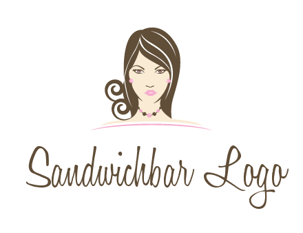 head of beautiful woman wearing bead earrings and necklace jewelry logo