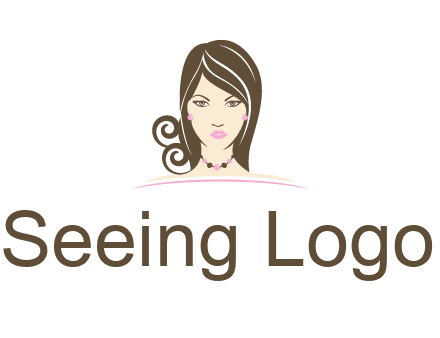 head of beautiful woman wearing bead earrings and necklace jewelry logo