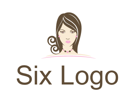 head of beautiful woman wearing bead earrings and necklace jewelry logo