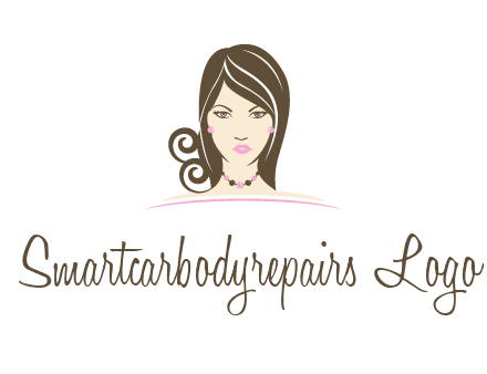 head of beautiful woman wearing bead earrings and necklace jewelry logo