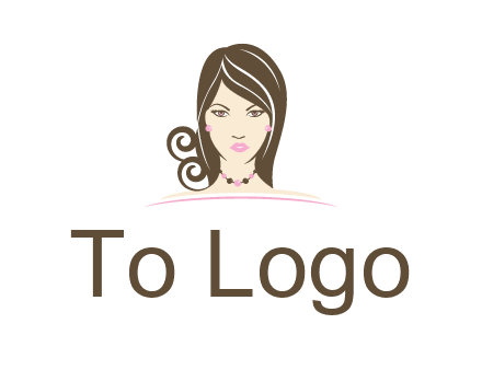 head of beautiful woman wearing bead earrings and necklace jewelry logo