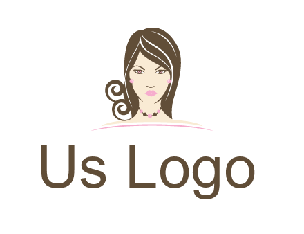 head of beautiful woman wearing bead earrings and necklace jewelry logo