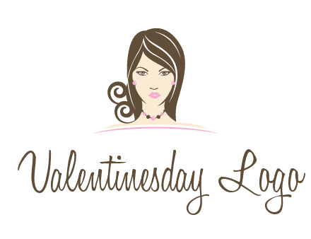 head of beautiful woman wearing bead earrings and necklace jewelry logo