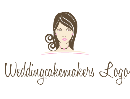 head of beautiful woman wearing bead earrings and necklace jewelry logo