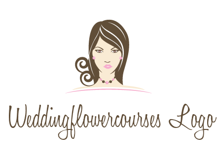 head of beautiful woman wearing bead earrings and necklace jewelry logo