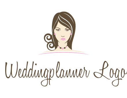 head of beautiful woman wearing bead earrings and necklace jewelry logo