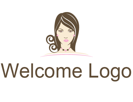 head of beautiful woman wearing bead earrings and necklace jewelry logo