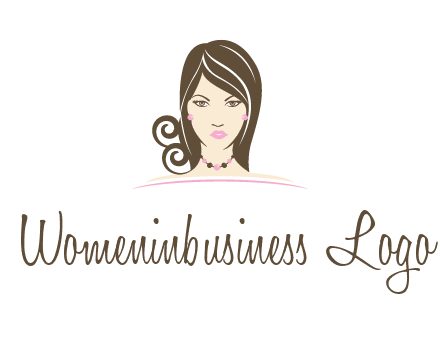head of beautiful woman wearing bead earrings and necklace jewelry logo