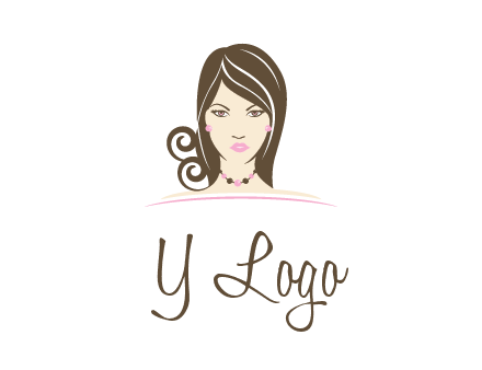head of beautiful woman wearing bead earrings and necklace jewelry logo