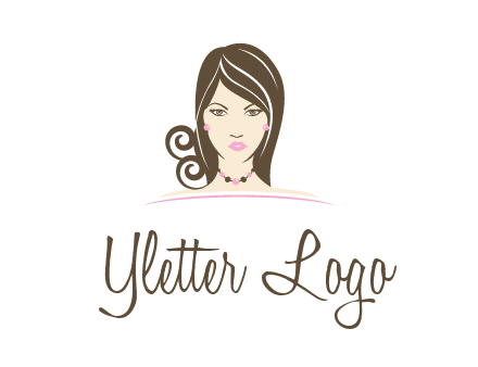 head of beautiful woman wearing bead earrings and necklace jewelry logo