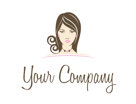 head of beautiful woman wearing bead earrings and necklace jewelry logo