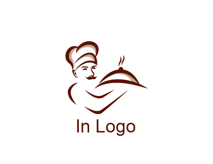 line art chef holding dish