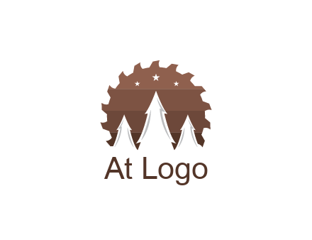 negative spacing pine trees in saw blade with night sky