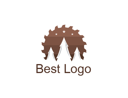 negative spacing pine trees in saw blade with night sky
