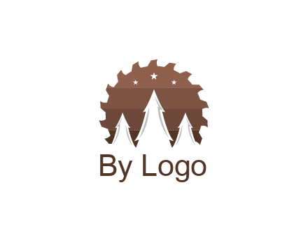 negative spacing pine trees in saw blade with night sky
