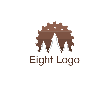 negative spacing pine trees in saw blade with night sky