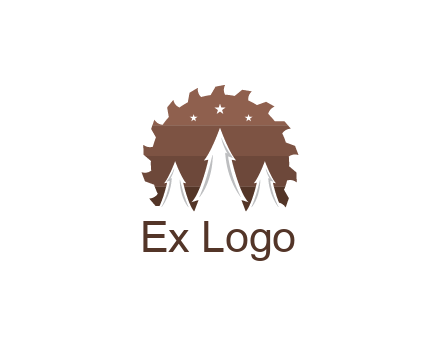 negative spacing pine trees in saw blade with night sky