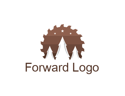 negative spacing pine trees in saw blade with night sky