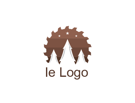 negative spacing pine trees in saw blade with night sky