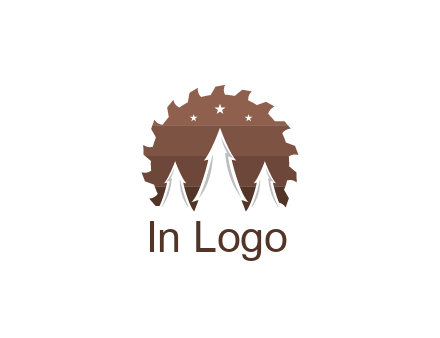 negative spacing pine trees in saw blade with night sky