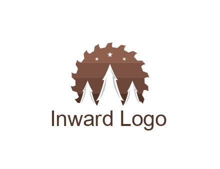 negative spacing pine trees in saw blade with night sky