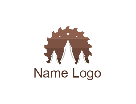 negative spacing pine trees in saw blade with night sky
