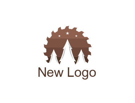 negative spacing pine trees in saw blade with night sky
