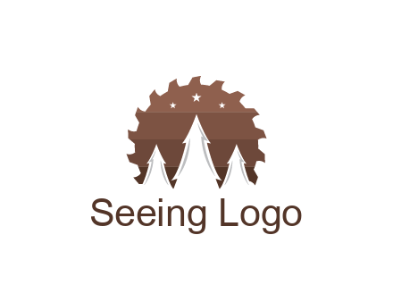 negative spacing pine trees in saw blade with night sky