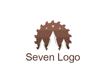 negative spacing pine trees in saw blade with night sky