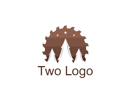 negative spacing pine trees in saw blade with night sky