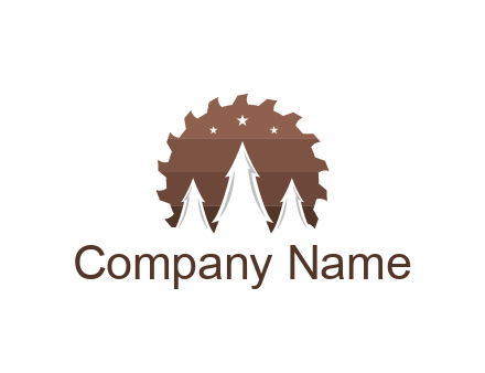 negative spacing pine trees in saw blade with night sky