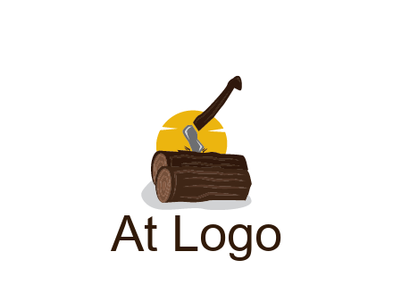 sun behind axe in logs