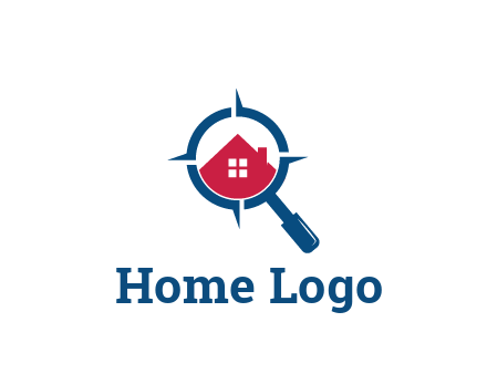 house in magnifying glass development logo