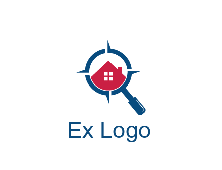 house in magnifying glass development logo