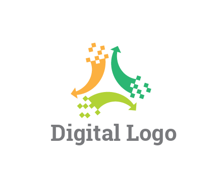 digital arrows with pixels trade logo
