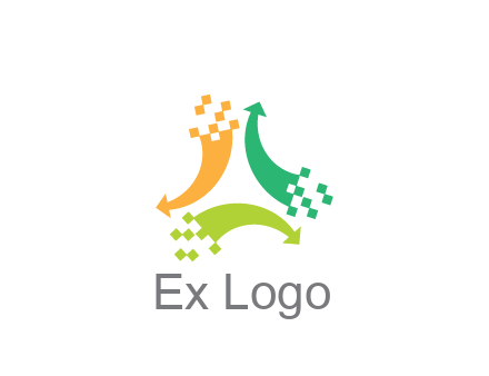 digital arrows with pixels trade logo