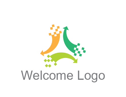 digital arrows with pixels trade logo