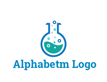 flask with bubbles and liquid pharmacy logo