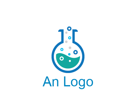 flask with bubbles and liquid pharmacy logo