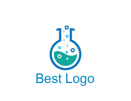 flask with bubbles and liquid pharmacy logo